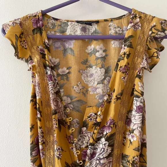 American Eagle Floral printed Yellow Maxi Dress with Slip - Picture 16 of 17